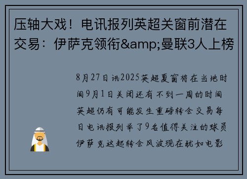 压轴大戏！电讯报列英超关窗前潜在交易：伊萨克领衔&曼联3人上榜
